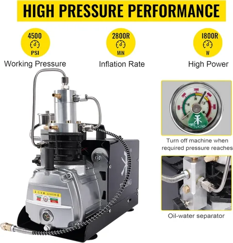 Vista 4 de TUXING Pcp Compresor de aire, 4500Psi/30Mpa/300Bar Compresor de Buceo, Compresor eléctrico de presión ajustable con agua/ventilador Sistema