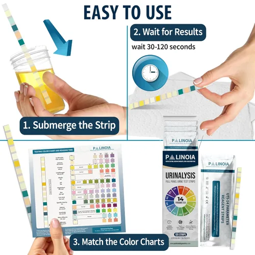 Vista 5 de Tiras de prueba de orina de panel completo 14 en 1 para análisis de orina 120 tiras en bolsas resellables – Prueba de salud renal, función