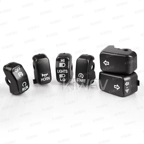 KiWAV 6 botones negros para carcasa de interruptor compatibles con Harley '02- VRSC, '96-'13 XL, XR, FLHR, Dyna '96-'11, FLHRC '98-'01