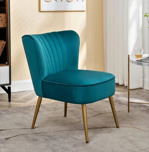 Vista 69 de Silla moderna de terciopelo para sala de estar, dormitorio o entrada, diseño elegante y cómodo sin brazos con patas de metal, color negro