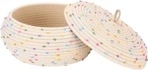 Vista 24 de Sea Team Cesta de almacenamiento redonda de cuerda de algodón con tapa, contenedor de almacenamiento tejido decorativo, cesto, maceta, caddy