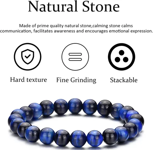 Vista 7 de RANKEEF - Pulsera de ojo de tigre para hombre, elástica, ajustable, cuentas de vidrio color negro, 516 de pulgada