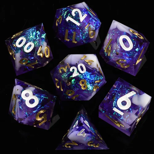 Vista 16 de Mini Planet DND Dados de bordes afilados y poliédricos de Dungeons and Dragons, juego de dados hechos a mano y iridiscentes