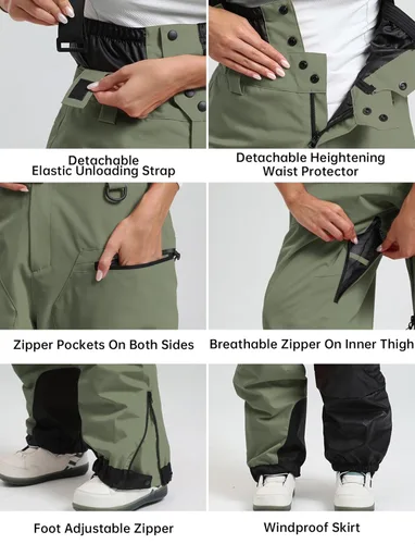 Vista 5 de GSOU SNOW Mens Ski Jacket and Pants Set Baggy Snowboard Suit Ski Snowsuit Snow Bibs Waterproof Hooded