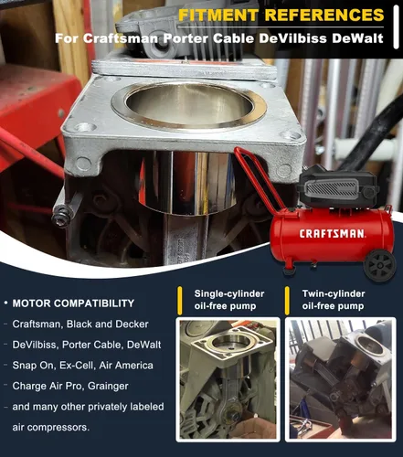 Vista 2 de K-0650 Kit de funda de cilindro de compresor de aire y anillo de compresión para compresores sin aceite Craftsman DeVilbiss Porter Cable DeWalt