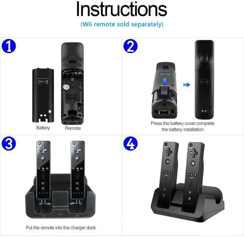 Vista 2 de Wii U Charger Dock Station for Wii Remote & Wii U Gamepad with 2 Rechargeable Batteries Charging Cable Led Indicator -Black