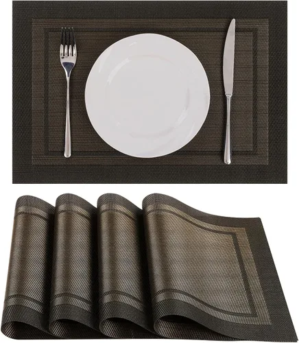 Vista 39 de SHACOS Beige Woven Placemats Set of 4 Place Mats Indoor Outdoor