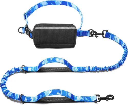 Vista 17 de iYoShop Correa de perro manos libres con bolsa con cierre, dobles asas acolchadas y elástica duradera para caminar, trotar y correr con tu perro