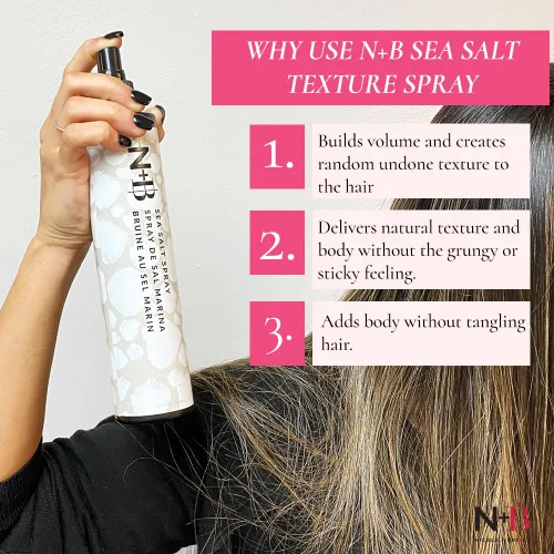 Vista 2 de N+B - Spray de sal marina para cabello Spray para el cabello para mayor textura y volumen sin residuos pegajosos Bueno para todo tipo de cabello