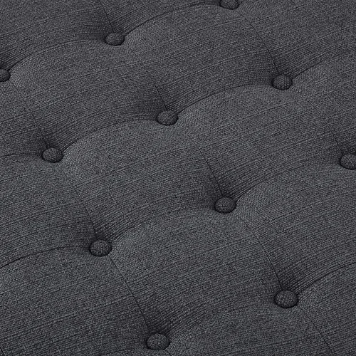 Vista 5 de 24KF Mesa de centro otomana grande tapizada redonda de lino, reposapiés grande con estante de madera, color carbón