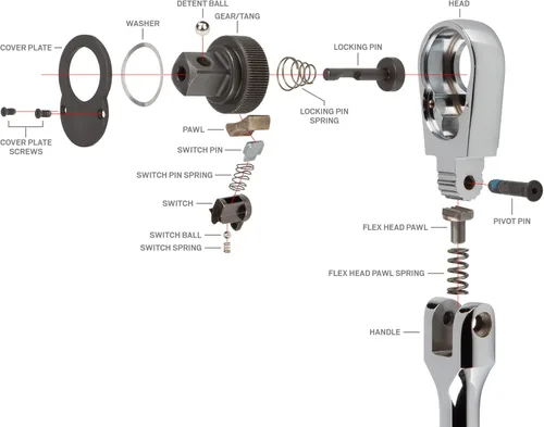 Vista 9 de TEKTON Trinquete de liberación rápida de 3/8 pulgadas x 12 pulgadas con cabeza flexible y mango curvo largo SRH33112