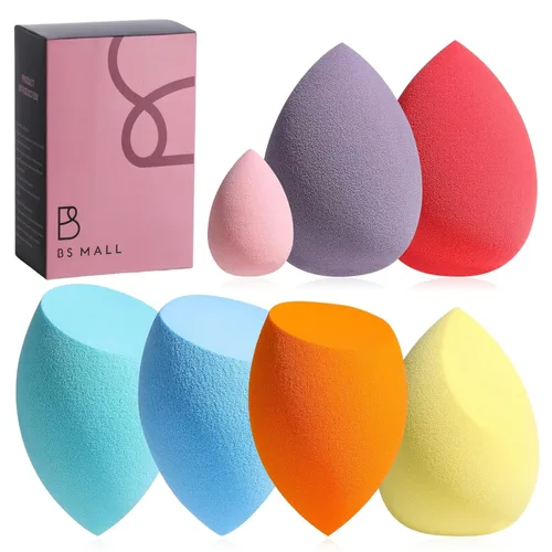 Vista 7 de Juego de esponjas para maquillaje BS-MALL, esponjas mezcladoras de 7 piezas para líquido, crema y polvo, multicolor con 1 mini esponja de maquillaje