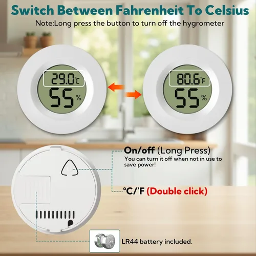 Vista 5 de Paquete de 4 mini higrómetros y termómetros, medidor digital de temperatura de humedad para interiores y exteriores (℉/℃), para el hogar