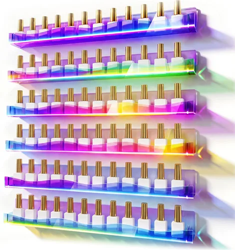 YMVV Estante de esmalte de uñas de 15 pulgadas, estante montado en la pared, paquete de 6 organizadores de acrílico iridiscente arcoíris