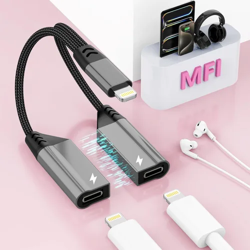 Divisor magnético 2 en 1 para iPhone a conector de audio Lightning dual para auriculares y cargador, adaptador de convertidor de auriculares