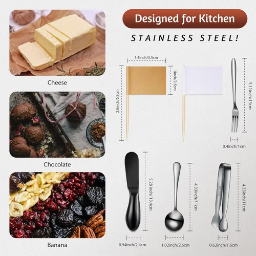 Vista 2 de 14 piezas de accesorios para tabla de embutidos, juego de cuchillos para untar queso, utensilios de embutidos de acero inoxidable, cuchillos