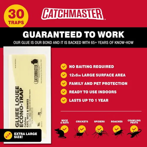Vista 3 de Catchmaster Gluee Louee - Trampas extra grandes para ratas, paquete de 30 unidades, trampa de pegamento resistente, trampas para ratones