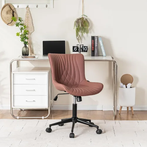 Vista 5 de YOUNIKE Silla de oficina, silla de escritorio sin brazos con ruedas, sillas giratorias ajustables para computadora de oficina en casa, silla