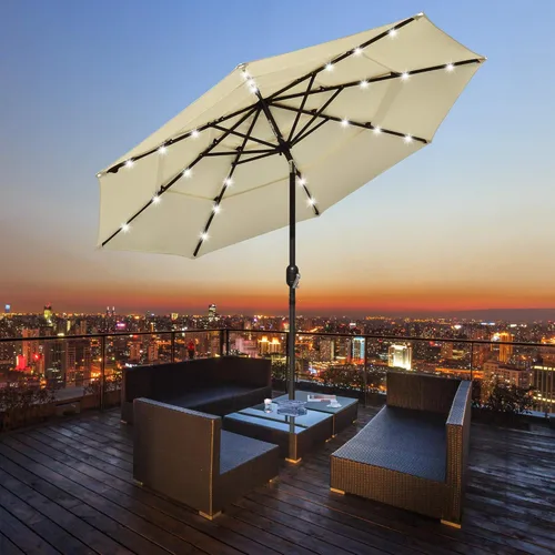 Yescom Outdoor Solar Powered LED Patio Umbrella with Crank Tilt for Garden Backyard Deck Table Market Poolside Party Event