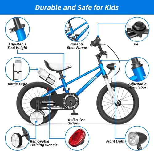 Vista 4 de 67i Bicicleta para niños pequeños con ruedas de entrenamiento, 12/14/16 pulgadas, manillar y asiento ajustables, campana, jaula para botella
