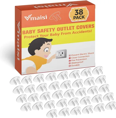 Vista 7 de Vmaisi 38 fundas transparentes para tomacorrientes a prueba de bebés, protector de enchufe de seguridad eléctrica a prueba de niños