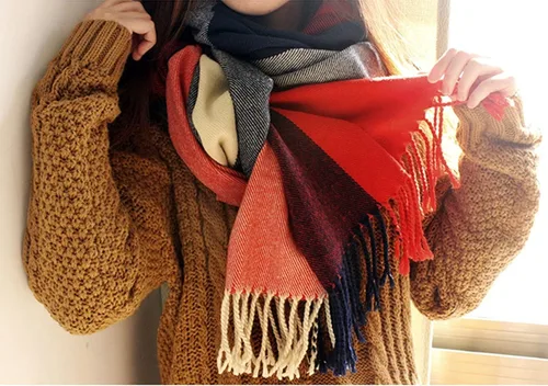 Vista 5 de YSense Women's Long Plaid Blanket Chunky Oversized WinterFall Warm Scarf Big Tartan Scarves Wrap Shawl Gifts