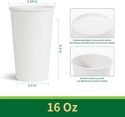 Vista 5 de RACETOP Tazas de café desechables con tapas de 16 onzas paquete de 100, tazas de café caliente de papel, tazas para llevar con tapas