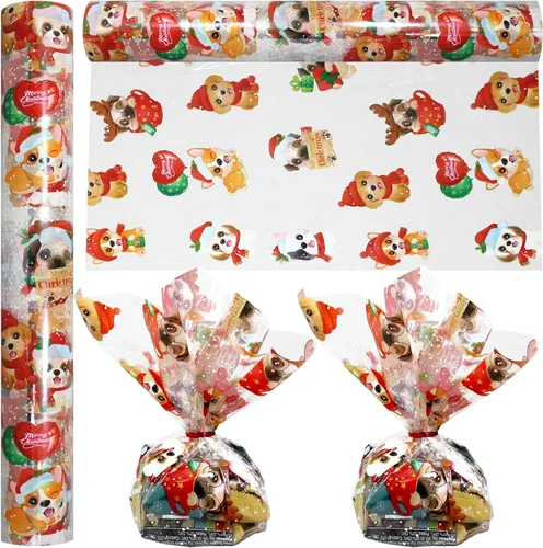 Vista 6 de AnapoliZ Rollo de Envoltorio de Celofán Navideño 100 Pies de Largo X 16 Pulgadas de Ancho 2.3 Mil de Grosor, Cristalino Transparente con Diseños