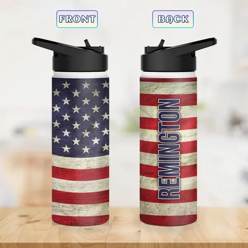 Vista 3 de winorax Botella de agua personalizada con la bandera estadounidense, vasos aislados de acero inoxidable, vasos para café, viaje, botella deportiva