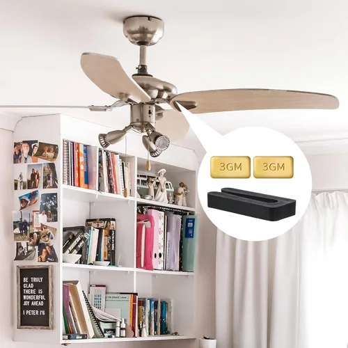 Vista 6 de AIEX Juego de 4 juegos de equilibrio de aspas para ventilador de techo, incluye 12 bloques dorados autoadhesivos de metal 3G y 4 clips de equilibrio