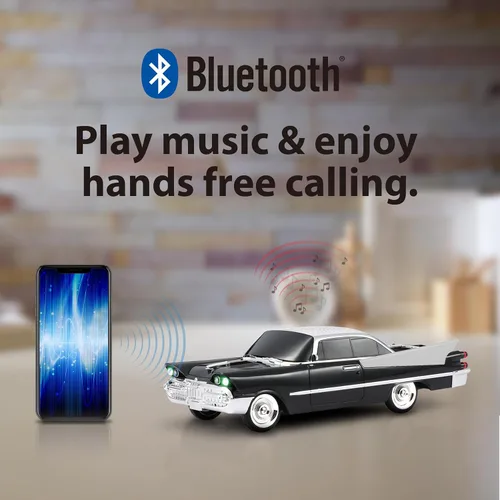 QFX Altavoz Bluetooth 1959 Retro Classic para automóvil, altavoces duales de 2 pulgadas, enlace manos libres, micrófono incorporado, radio FM y Negro