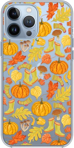 Vista 4 de Blingy's Funda compatible con iPhone 13 Pro Max (6.7 pulgadas), bonito diseño de otoño con patrón de calabaza y hojas de otoño, funda protectora