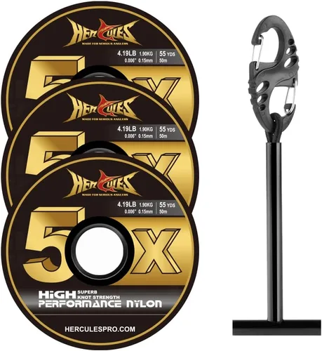 Vista 13 de HERCULES Tippet de pesca con mosca, paquete de 3 con soporte para volquetas, 55 yardas Tippet de nailon transparente 3 piezas con barra de tippet