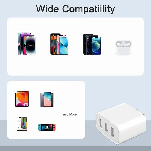 Vista 7 de Cargador de pared USB, paquete de 2 unidades de 3 puertos USB cargador bloque adaptador de pared USB de carga cubo de ladrillo compatible con iPhone