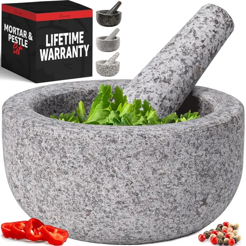 Vista 13 de Priority Chef Juego de mortero y mortero de granito natural extra grande de servicio pesado, 4 tazas, tallado a mano, haz guacamole fresco, salsa