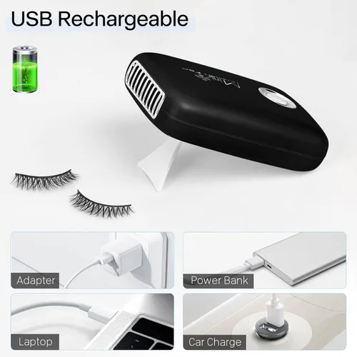 Vista 4 de Buqikma Mini ventilador de pestañas para extensión de pestañas, secador de pestañas portátil, ventilador de pestañas USB recargable de mano con 3