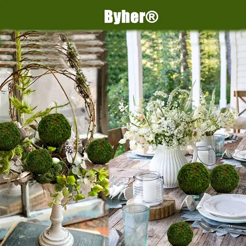 Vista 3 de BYHER Bola decorativa de musgo verde natural, hecha a mano (3.5 pulgadas, juego de 6)
