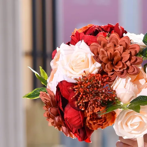 Vista 2 de Juego de cajas combinadas de flores artificiales, flores falsas de seda, ramos de novia, centros de mesa de bricolaje, flores blancas para arreglos