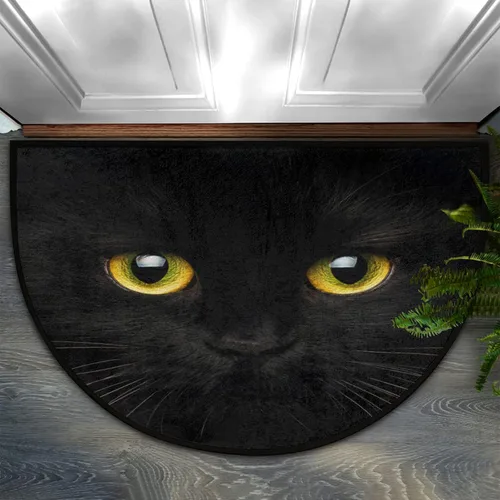 Tapete semicircular con ojos de animal negro para entrada interior, antideslizante, absorbente, 18 x 30 pulgadas, resistente al desgaste, para el