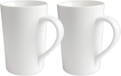 Paquete de 2 tazas de café de cerámica de 12 onzas, taza de cerámica blanca pura, simple, grande, alta, taza de café con leche blanca con asa