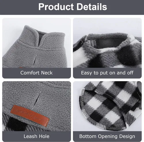 Vista 16 de Chaleco de forro polar con estampado a cuadros rojos, suéter de invierno para mascotas para perros pequeños, niños y niñas, suéter cálido