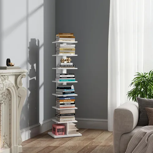 Vista 13 de TUTOTAK Estantería estrecha, estantería de 6 niveles, estante de libros con espaldera para espacios pequeños, estante de esquina de pie para sala