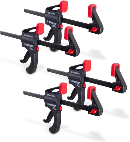 POWERTEC Abrazaderas de barra de 6 pulgadas, paquete de 4 abrazaderas de gatillo para carpintería, abrazadera de agarre rápido de trinquete con una