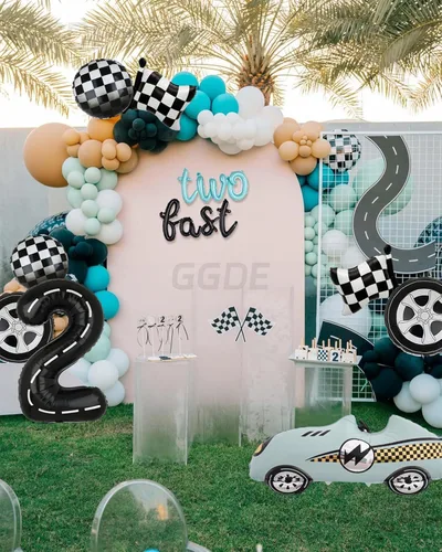 Vista 5 de Decoraciones de Cumpleaños Two Fast Globos de Números de Pista de Carreras de 40 Pulgadas 2 Negro Pancarta de Globos con Letras Two Fast Globo 2do