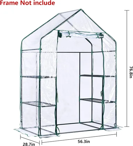Vista 2 de Cubierta de repuesto para invernadero con puerta enrollable con cremallera, 28 x 56 x 76 pulgadas, cubierta de invernadero de PVC para plantas