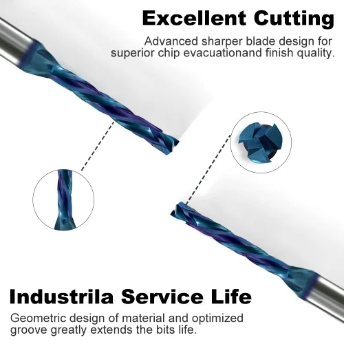 Vista 4 de Broca de enrutador espiral de compresión con corte ascendente y descendente de 3 flautas para CNC, diámetro de corte de 1/4 pulgadas, longitud