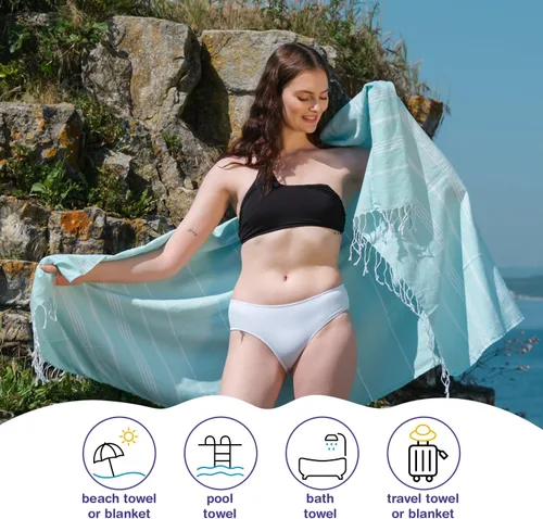 Vista 5 de Toalla de Playa Turca Extragrande 38"x71" - Juego de 2 Toallas de Piscina 100% Algodón Turco Ligeras Sin Arena de Secado Rápido Toallas de Baño