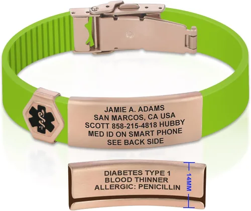 Vista 137 de Divoti Pulsera de identificación de alerta médica grabada personalizada, grabado láser de doble cara (hasta 9 líneas), pulsera de silicona ajustable