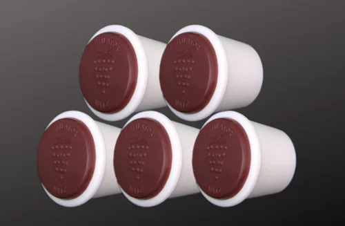 Vista 3 de Bung de fermentación de ventilación, paquete de 5. Barril de silicona premium fabricado en los Estados Unidos, blanco con parte superior burdeos, 2