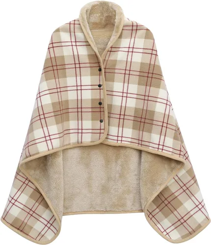 Vista 8 de XING YE CHUAN Manta de forro polar, cómoda manta de poncho con botones, mantas de felpa sin mangas, para mujer, cubierta envolvente